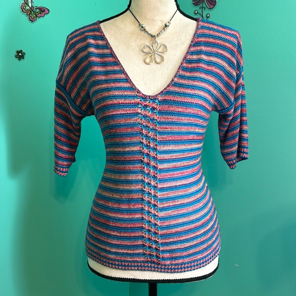 LIZ CLAIBORNE KNITS MULTI COLOR STRIPE TOP